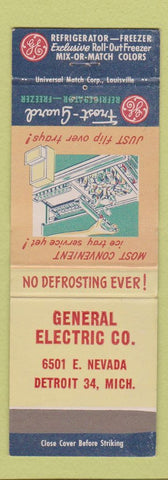 Matchbook Cover - General Electric Freezer Refrigerator Detroit MI