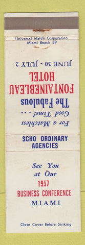 Matchbook Cover - Fontainebleau Hotel Business Conference Miami FL 1957 WEAR