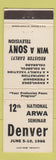 Matchbook Cover - ARWA Seminar Denver Colorado 1966