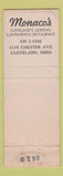 Matchbook Cover - Monaco's Restaurant Cleveland OH