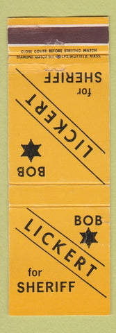 Matchbook Cover - Bob Lickert for Sheriff Election WEAR