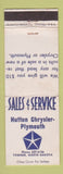 Matchbook Cover - Hutton Chrysler Plymouth Towner ND