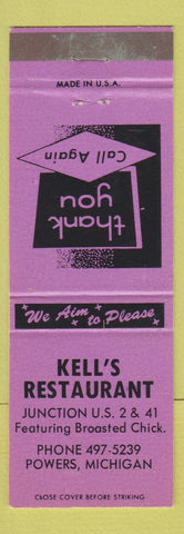 Matchbook Cover - Kell's Restaurant Powers MI