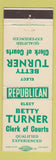 Matchbook Cover - Betty Turner Clerk of Courts Election