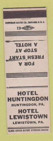 Matchbook Cover - Hotels Lewistown PA Huntingdon