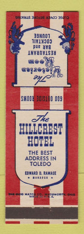 Matchbook Cover - Hillcrest Hotel Toledo OH Victorian Room