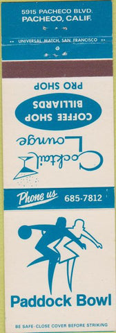 Matchbook Cover - Paddock Bowling Pacheco CA billiards