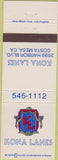 Matchbook Cover - Kona Lanes bowling Costa Mesa CA