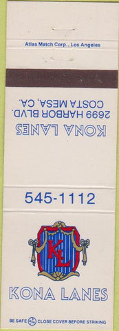 Matchbook Cover - Kona Lanes bowling Costa Mesa CA