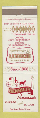 Matchbook Cover - Henrici's Restaurants Chicago IL St Louis MO