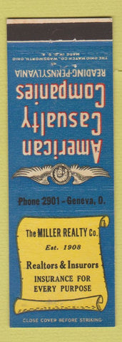 Matchbook Cover - Miller Real Estate Insurance Geneva OH
