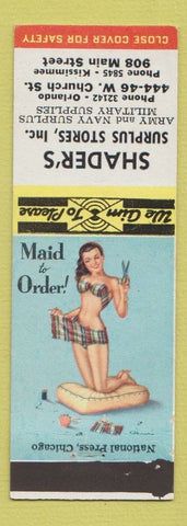 Matchbook Cover - Shader's Surplus Stores Army Navy Orlando Kissimmee FL pinup