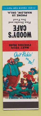 Matchbook Cover - Woody's Cafe Marlow OK Hillbilly SAMPLE