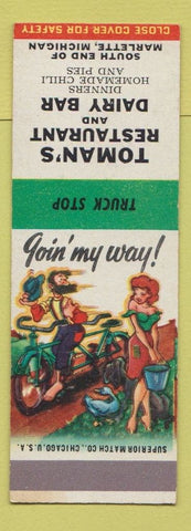 Matchbook Cover - Toman's Restaurant Dairy Bar Marlette MI Hillbilly SAMPLE