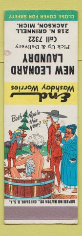 Matchbook Cover - New Leonard Laundry Jackson MI Hillbilly SAMPLE