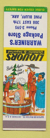 Matchbook Cover - Warriner's Package Liquor Pine Bluff AR Hillbilly SAMPLE