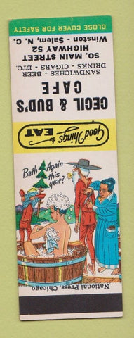 Matchbook Cover - Cecil and Bud's Cafe Winston Salem NC Hillbilly SAMPLE