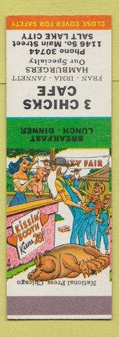 Matchbook Cover - 3 Chicks Cafe Salt Lake City UT Hillbilly SAMPLE