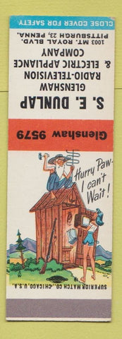 Matchbook Cover - SE Dunlap TV Radio Appliance Pittsburgh PA Hillbilly SAMPLE