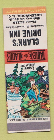Matchbook Cover - Clark's Drive Inn Greenwood SC Hillbilly SAMPLE