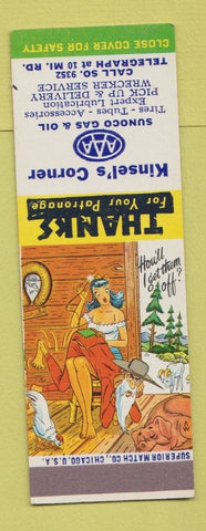 Matchbook Cover - Kinsel's Corner Sunoco oil gas Southfield MI Hillbilly SAMPLE