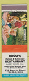 Matchbook Cover - Rossi's Italian Restaurant Toledo OH Hillbilly SAMPLE