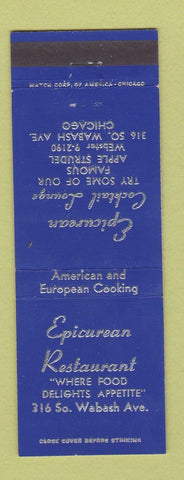 Matchbook Cover - Epicurean Restaurant Chicago IL