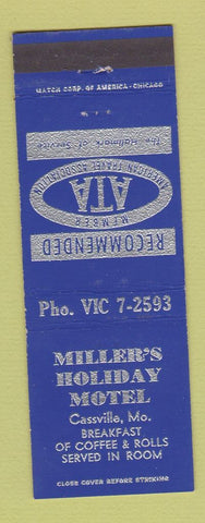 Matchbook Cover - Miller's Holiday Motel Cassville MO