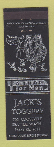 Matchbook Cover - Jack's Toggery Men's Clothes Seattle WA