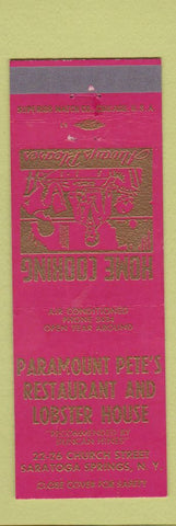 Matchbook Cover - Paramount Pete's Restaurant Lobster House Saratoga Springs NY