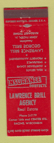 Matchbook Cover - Lawrence Brill Real Estate Insurance Racine WI
