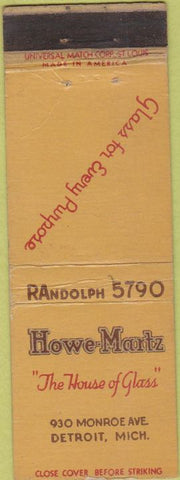 Matchbook Cover - Howe Martz House of Glass Detroit MI WEAR