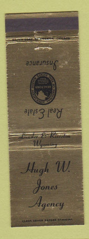 Matchbook Cover - Hugh W Jones Insurance Real Estate Lander Riverton WY WEAR