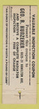 Matchbook Cover - Geo Hunzeker Harrison Radiator Pittsburgh PA WORN