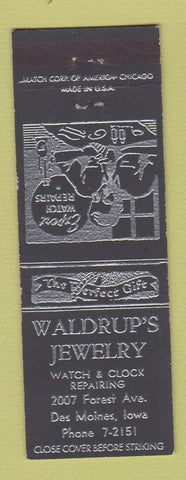 Matchbook Cover - Waldrup's Jewelry Des Moines IA watch repair
