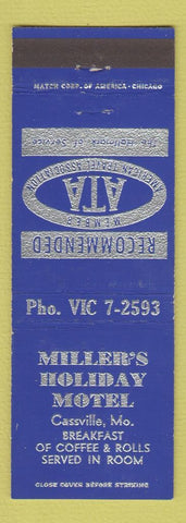 Matchbook Cover - Miller's Holiday Motel Cassville MO