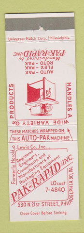 Matchbook Cover - Pak Rapid Packaging Philadelphia PA
