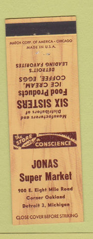 Matchbook Cover - Jonas Super Market Detroit MI
