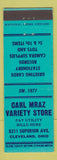 Matchbook Cover - Carl Mraz Variety Store Camera Stationery Cleveland OH