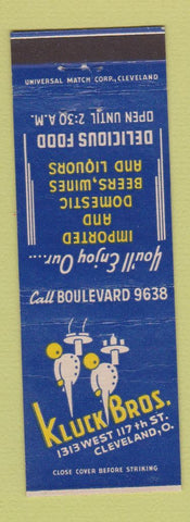 Matchbook Cover - Kluck Bros Cleveland OH restaurant