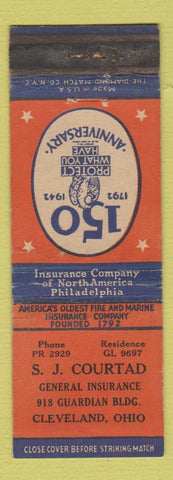 Matchbook Cover - SJ Courtland Insurance Cleveland OH 1942 WEAR
