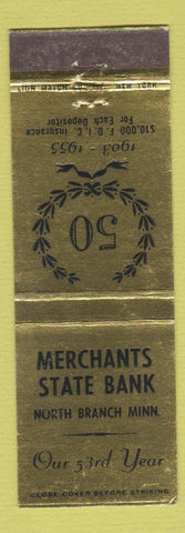 Matchbook Cover - Merchants State Bank North Branch MN 1955