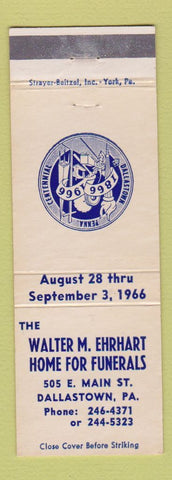 Matchbook Cover - Walter Ehrhart Funeral Home 1966 Dallastown PA Centennial