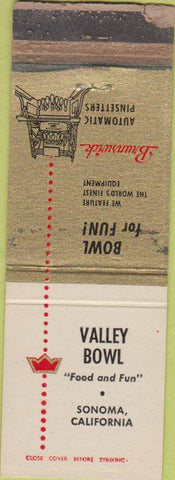 Matchbook Cover - Valley Bowling Sonoma CA WORN