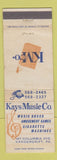 Matchbook Cover - Kays Music Service Candergrift PA vending WEAR