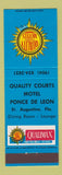Matchbook Cover - Quality Courts Motel Ponce De Leon St Augustine FL