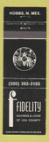 Matchbook Cover - Fidelity Savings and Loan Lea County Hobbs NM
