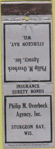 Matchbook Cover - Insurance Philip Overbeck Sturgeon Bay WI