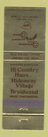 Matchbook Cover - Condominium Management Company Winter Park Colorado