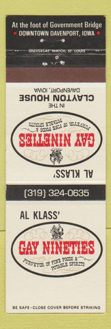 Matchbook Cover - Al Klass Gay Nineties Davenport IA